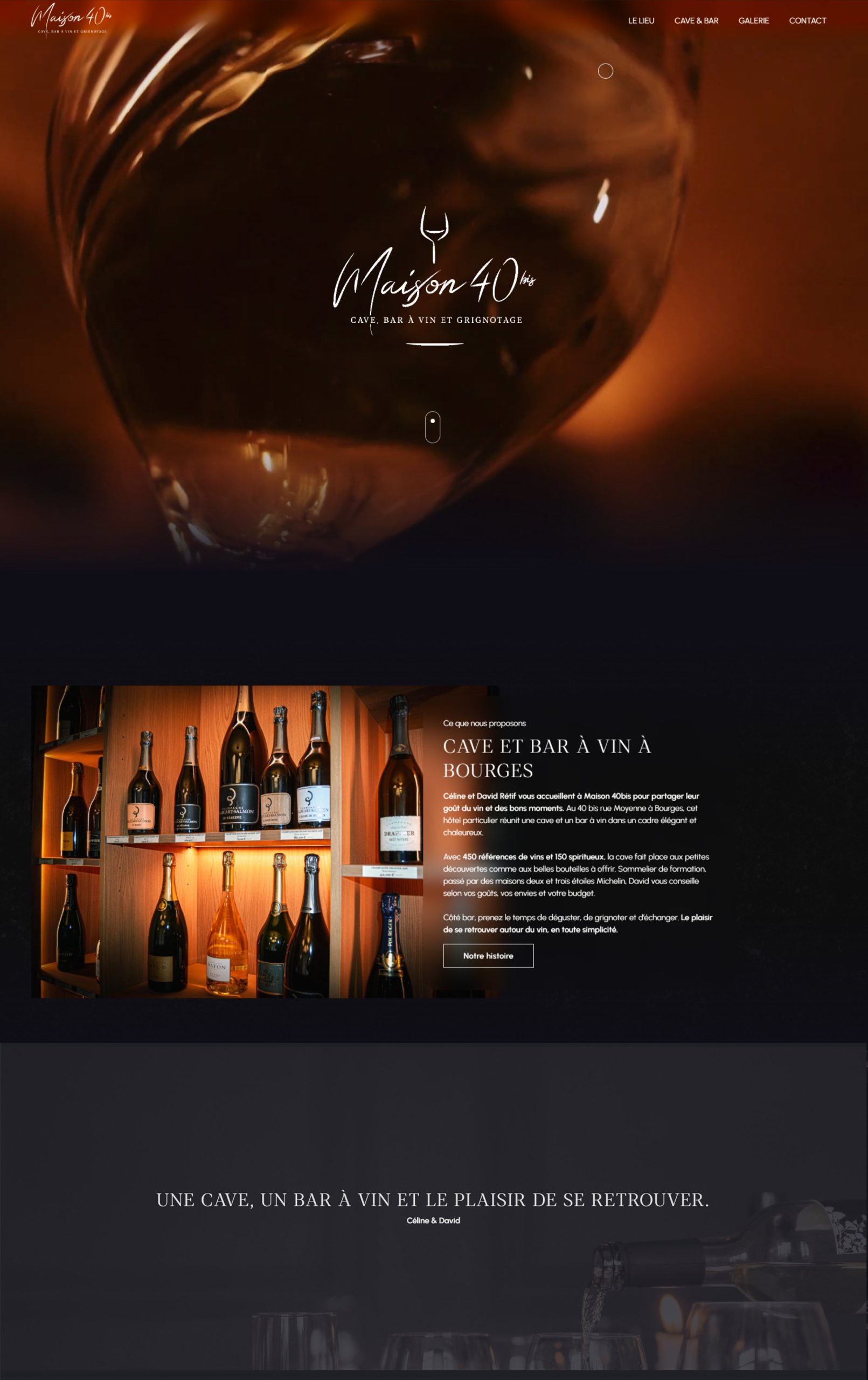 Page d’accueil du site internet de Maison 40bis, cave et bar à vin à Bourges